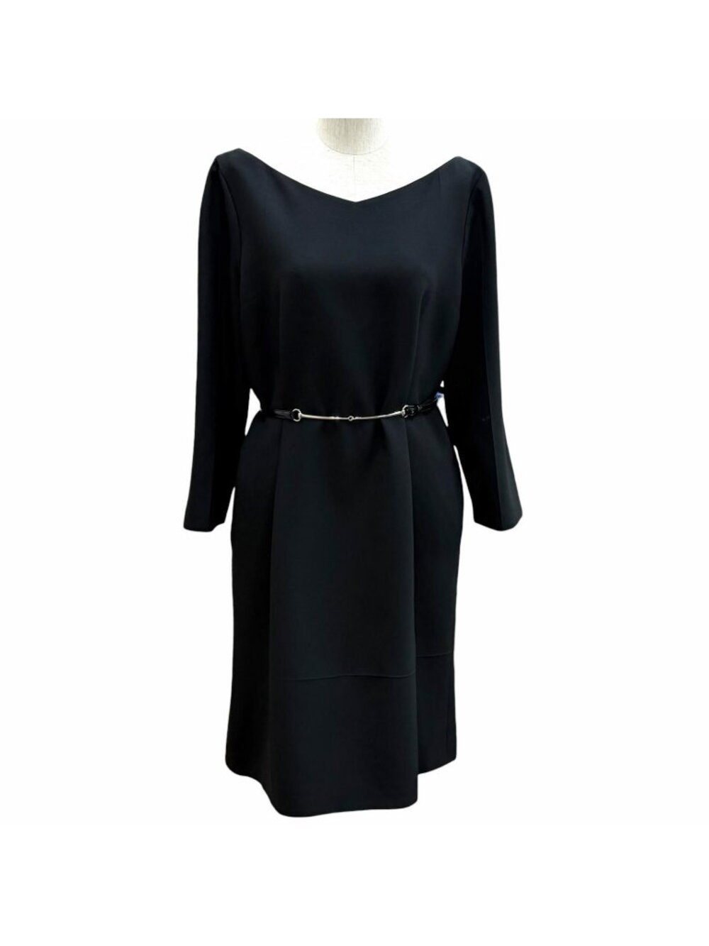 Gucci Lining Silk Blend Horsebit with Belt Long Sleeve Dress Black IT 44